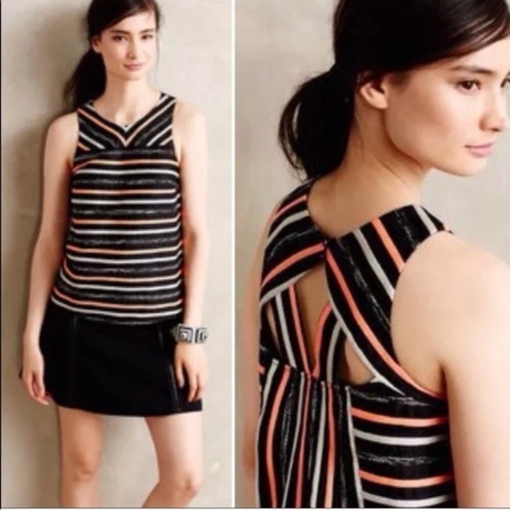 HD IN PARIS - ANTHROPOLOGIE - Ribboned Tank with back cut out.